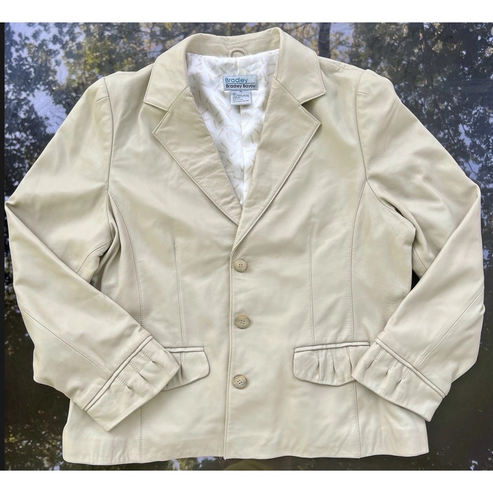 Bradley Bayou Leather Blazer Women 2X Cream PreLoved
